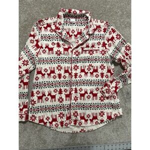 Hanna Anderson Pajama Top Dear Deer Holiday Flannel Warm Size L